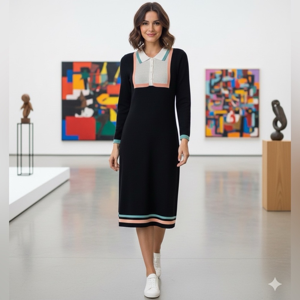Miss Patina Cottagecore Colorblock Bib Sweater Dress One Size